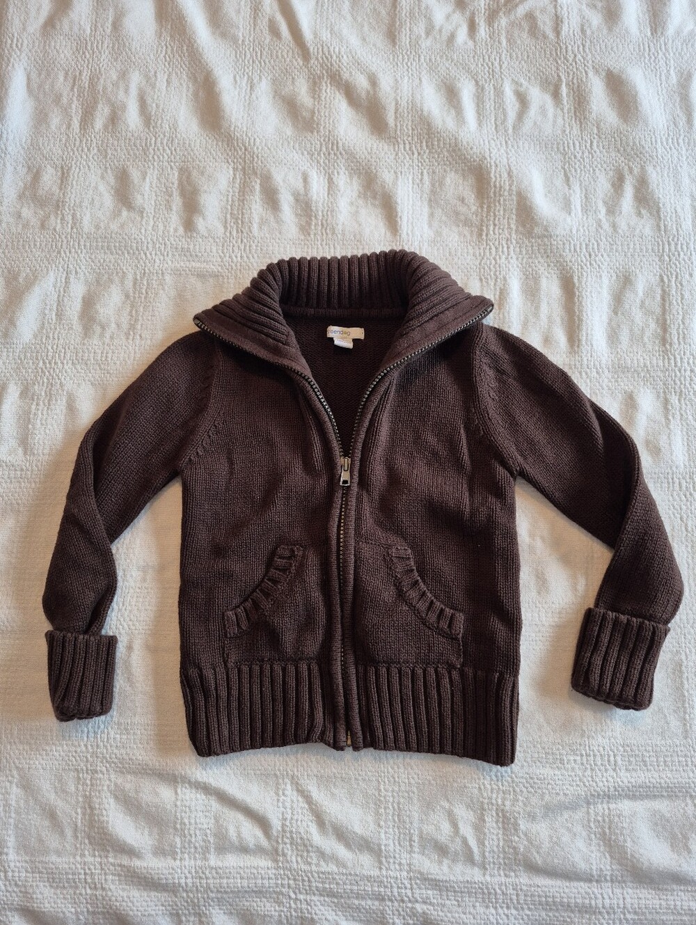 Greendog boys size 5 full zip brown sweater 2 front pockets VGUC